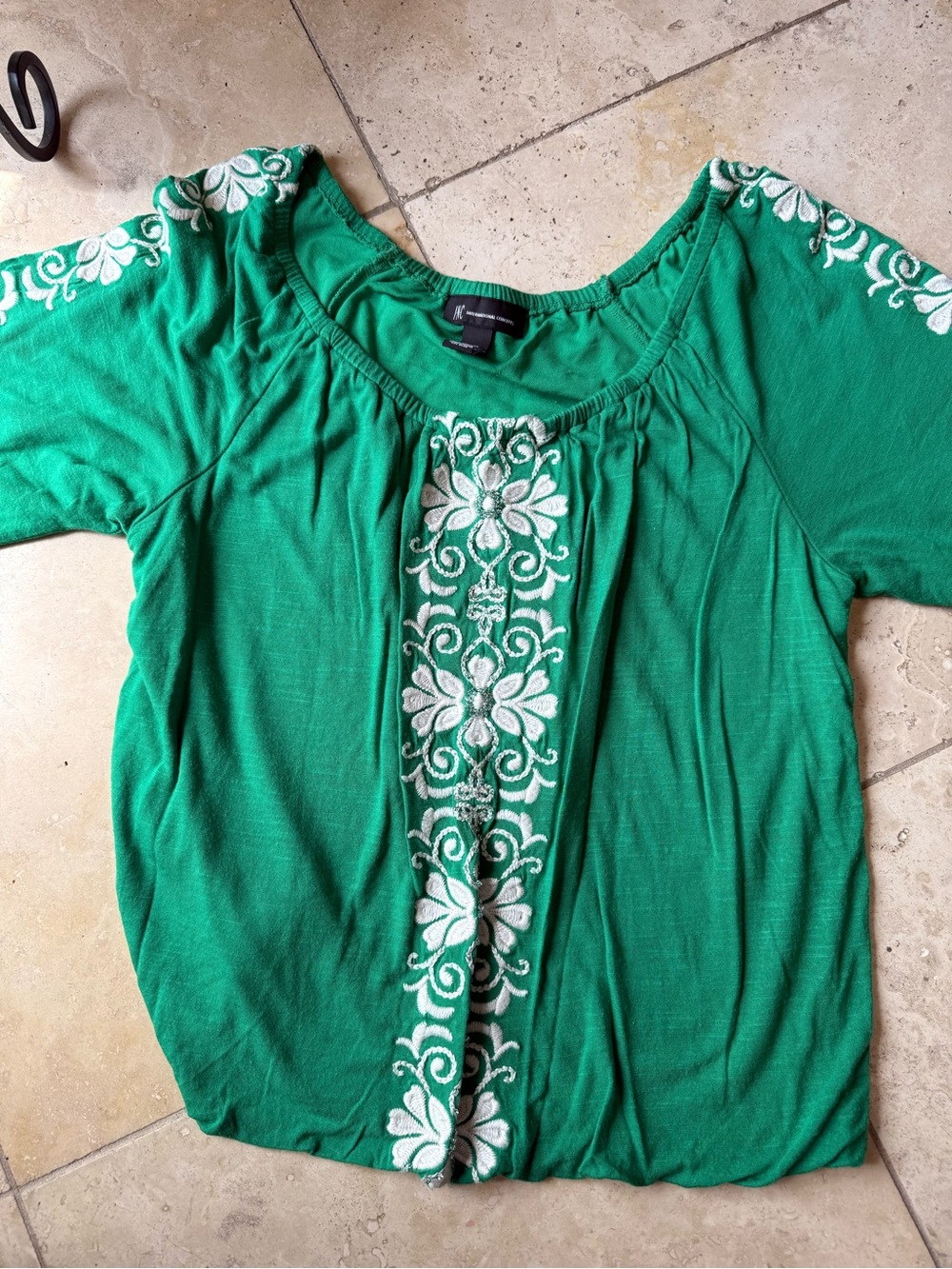 INC International Concepts Green Embroidered Women's Blouse